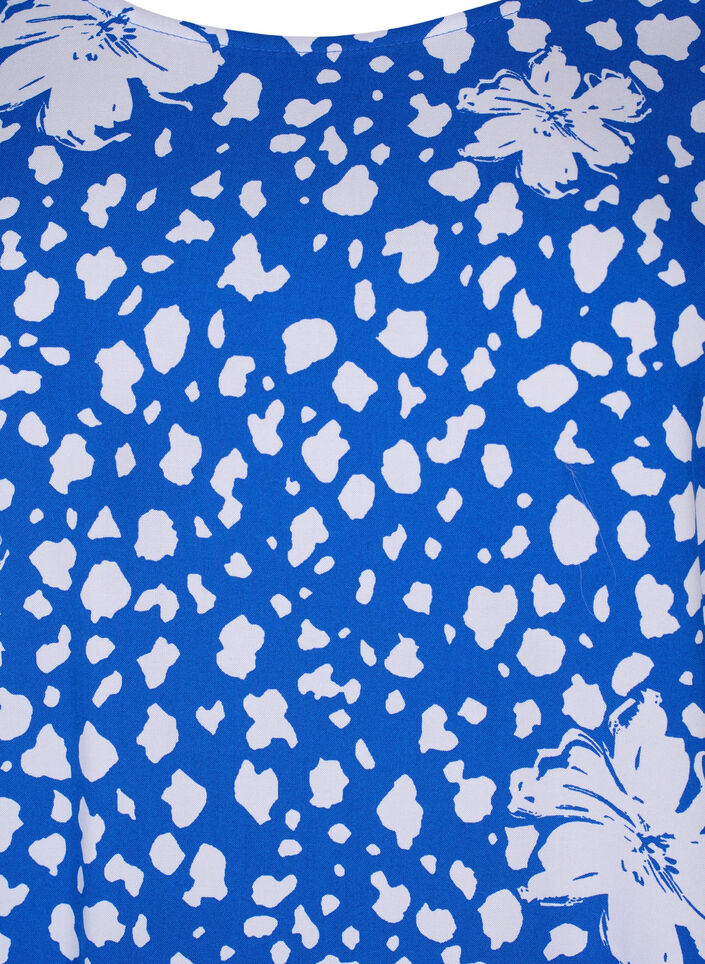 FLASH - Short sleeve viscose blouse with print, Blue, Packshot image number 2