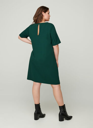 Short-sleeved dress with round neck, Ponderosa Pine, Model image number 1