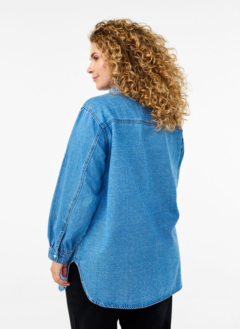 Denim shirt with rhinestones, Light Blue Denim, Model image number 1