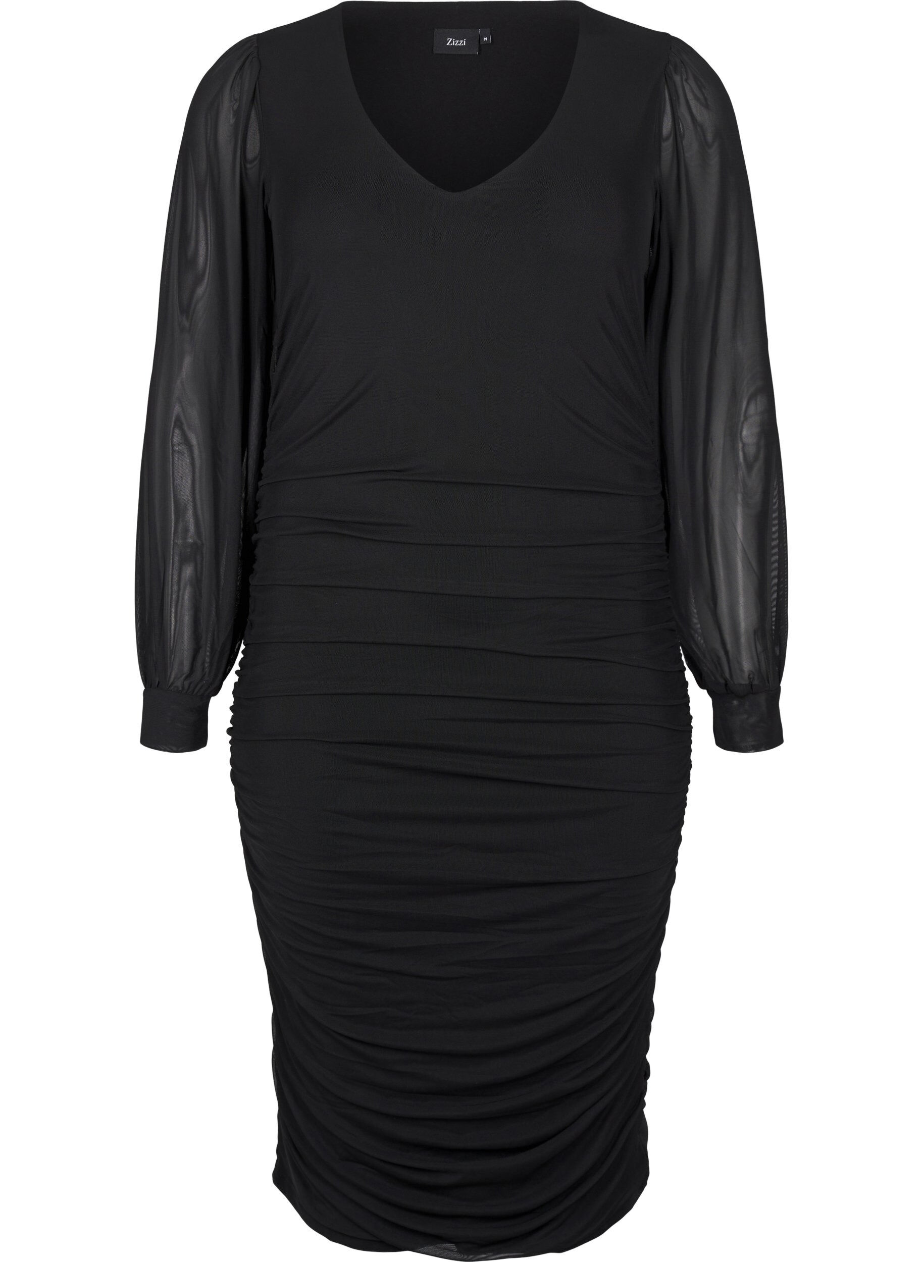 Zizzifashion Midi mesh dress with drapes, Black, Packshot image number 0