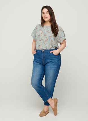 Blouse with short sleeves, Light Blue Paisley , Model image number 2