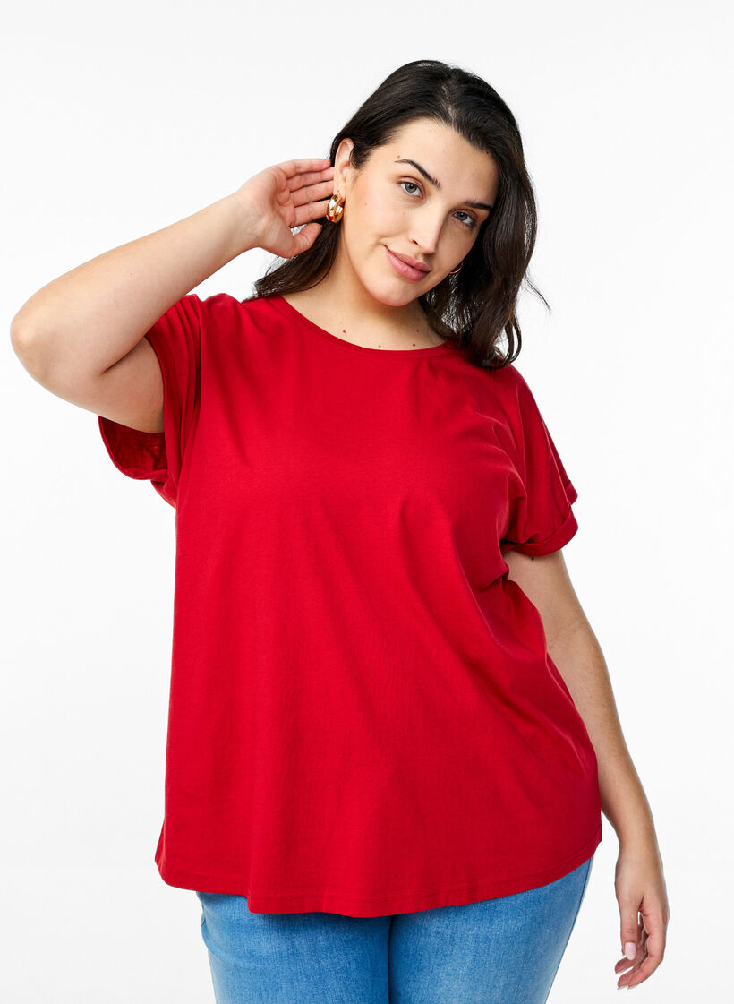 Short-sleeved t-shirt in a cotton blend, Red, Model image number 0