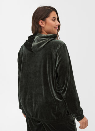Hooded velour sweatshirt with pocket, Forest Night, Model image number 1