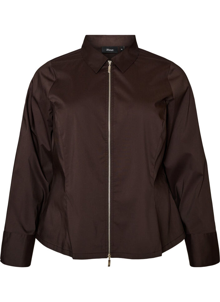 Short shirt with a two-way zip, Brown, Packshot image number 0