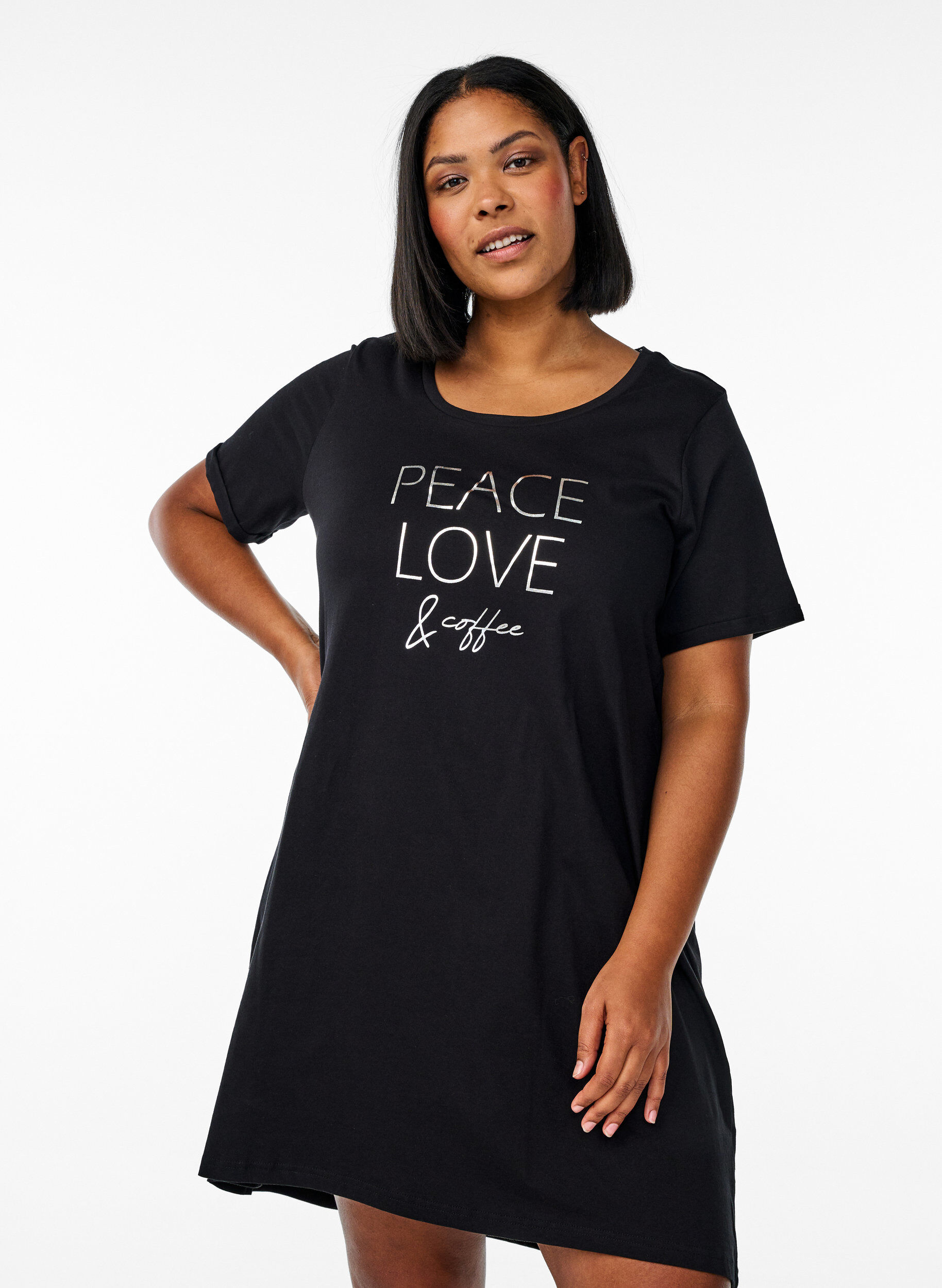ZizzifashionShort-sleeved nightgown in organic cotton, Black, Model image number 0