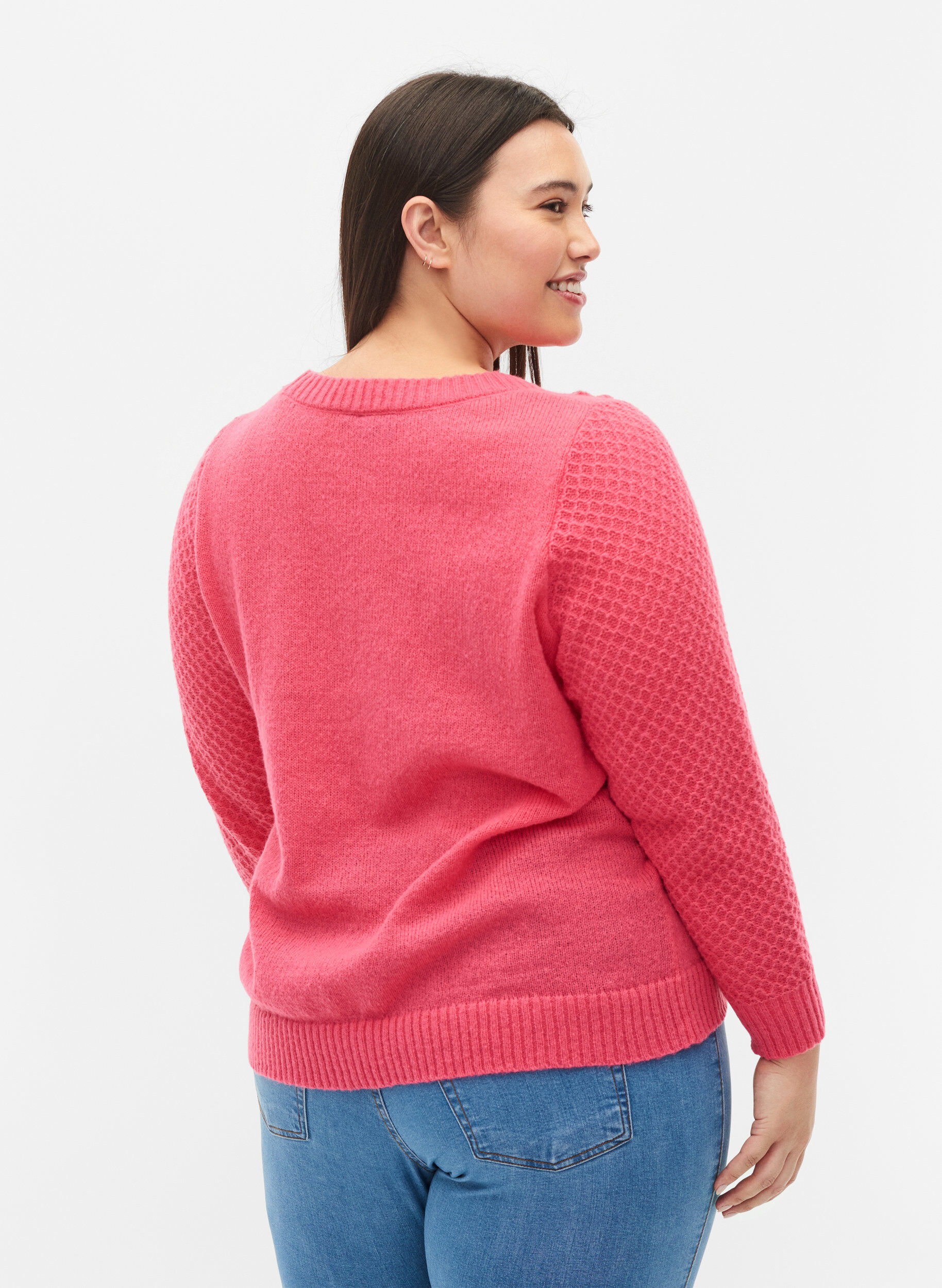 Zizzifashion Knitted jumper with flower details, Hot Pink, Model image number 1