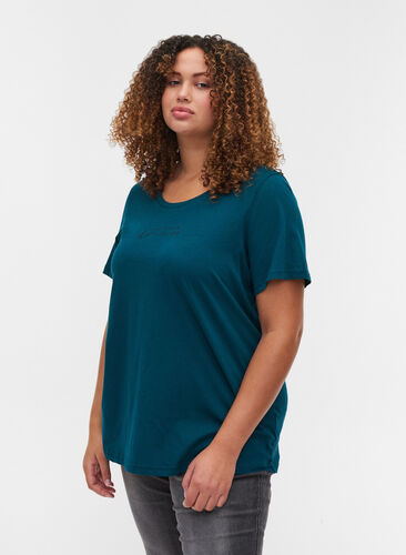 Short-sleeved pyjama t-shirt in cotton, Deep Teal DREAM, Model image number 0