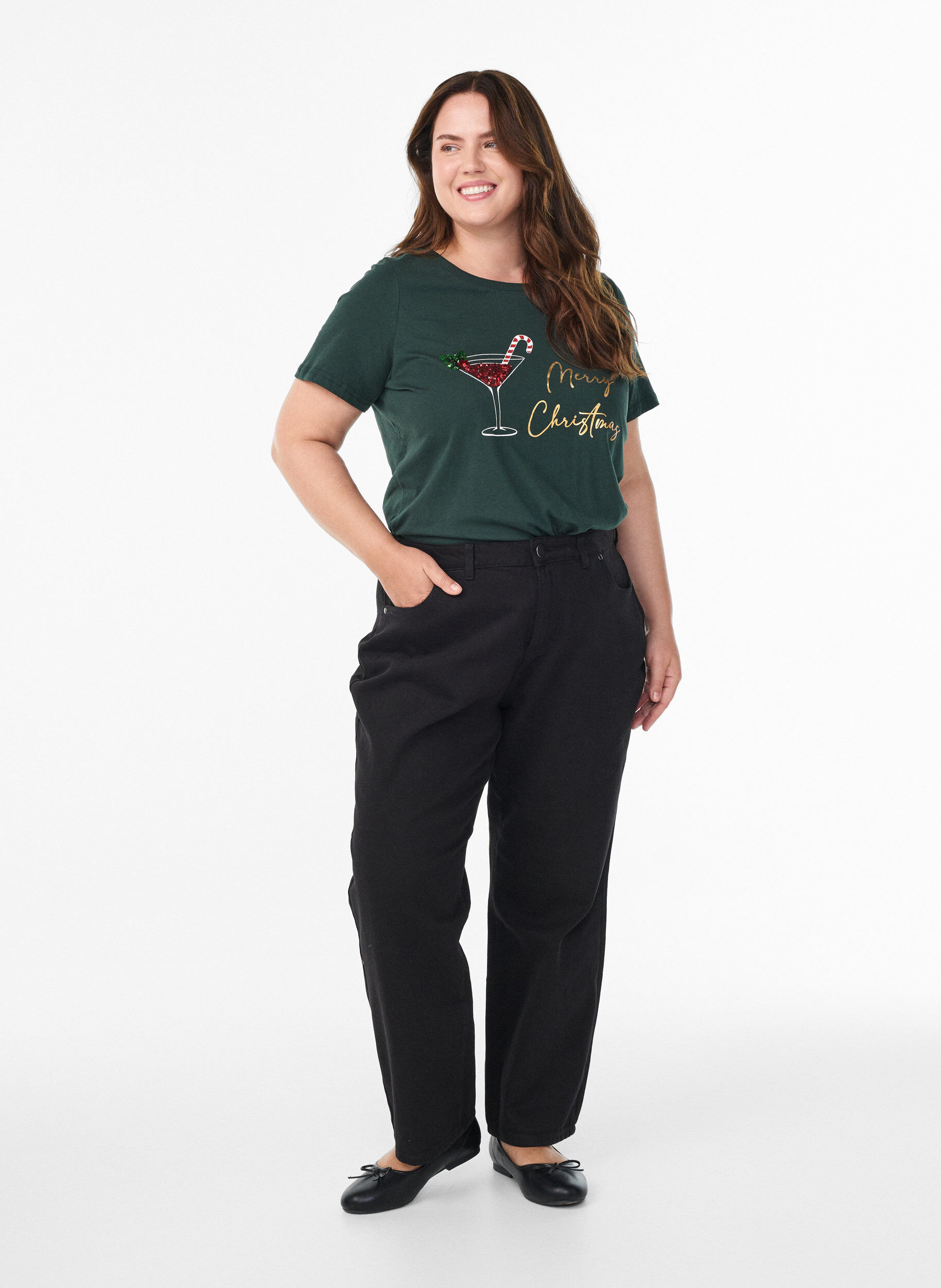 Zizzifashion Christmas t-shirt in organic cotton, Green, Model image number 1