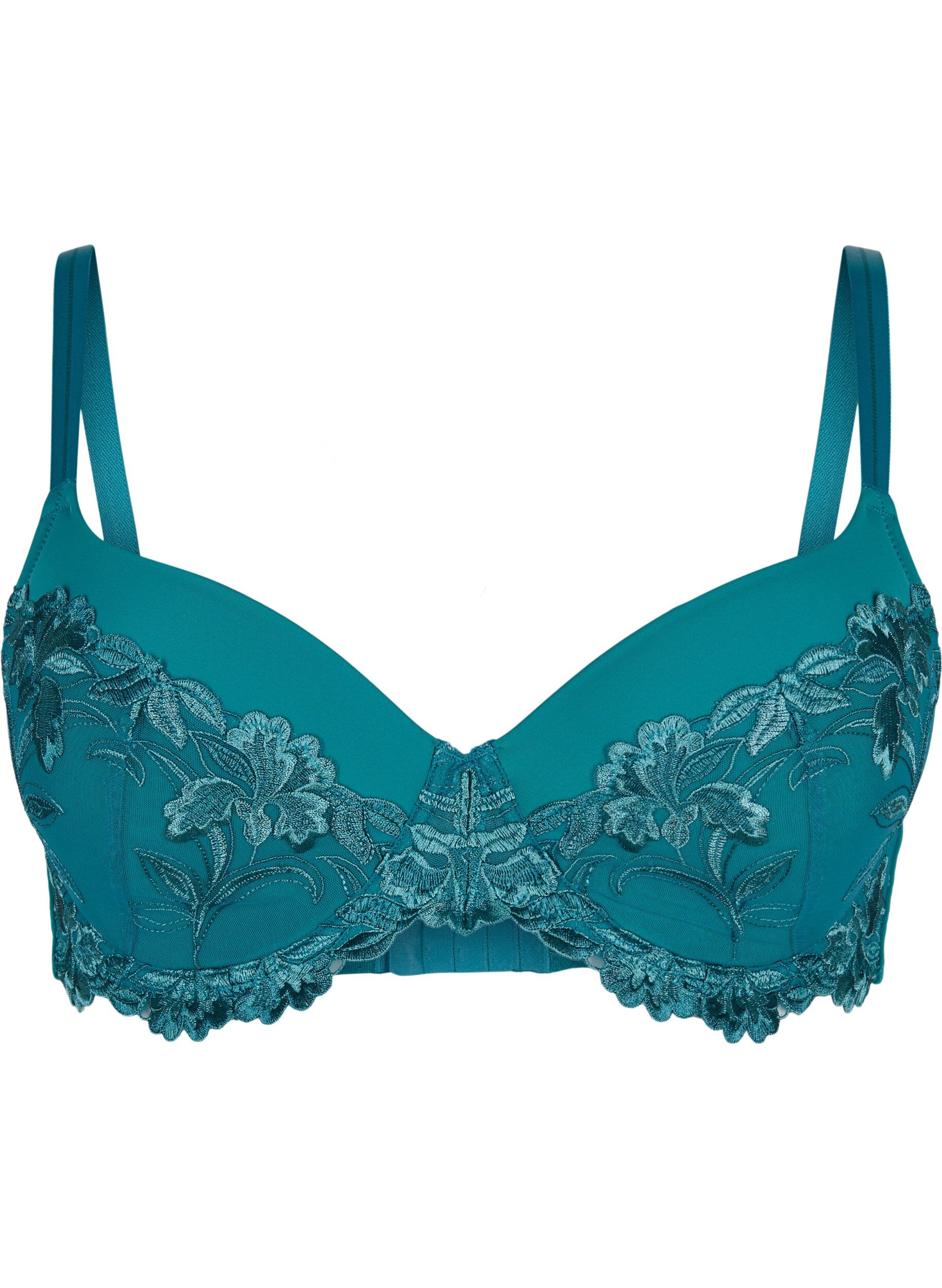 Zizzifashion Lace bra with underwire and padding, Green-Blue Slate, Packshot image number 0