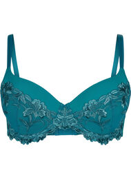 Lace bra with underwire and padding, Green-Blue Slate, Packshot
