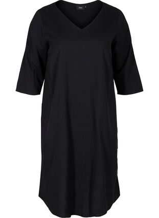 Cotton dress with 3/4 sleeves and buttons, Black, Packshot image number 0