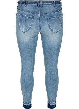 Super slim Amy jeans with distressed look, Blue denim, Packshot image number 1