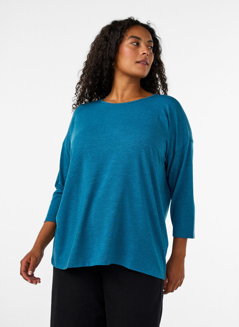 Jersey blouse with 3/4 sleeves, Blue, Model image number 0