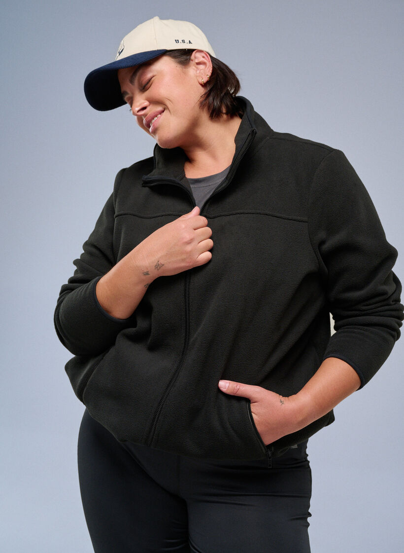 Fleece jacket with pockets, Black, Image image number 0