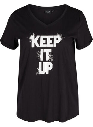 Cotton exercise t-shirt with print, Black Keep, Packshot image number 0