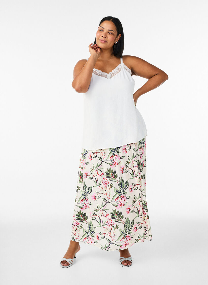 Viscose maxi skirt with smocking, Vanilla, Model image number 0