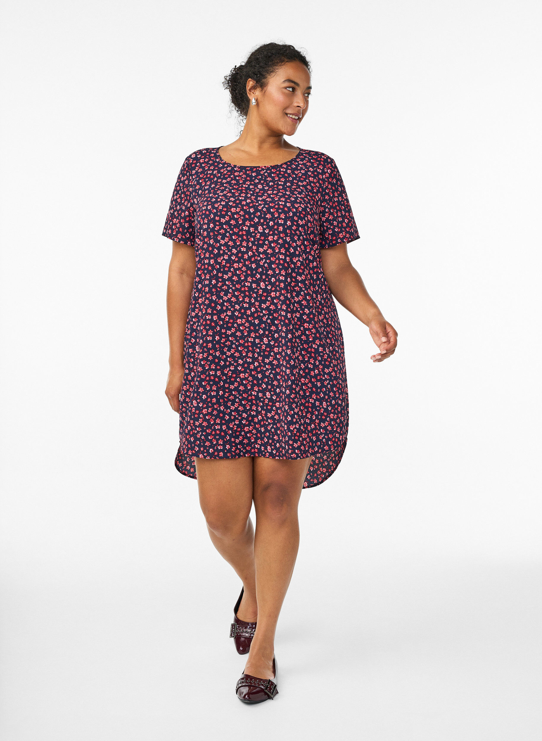 Zizzifashion Dress with print and short sleeves, Blue, Model image number 1