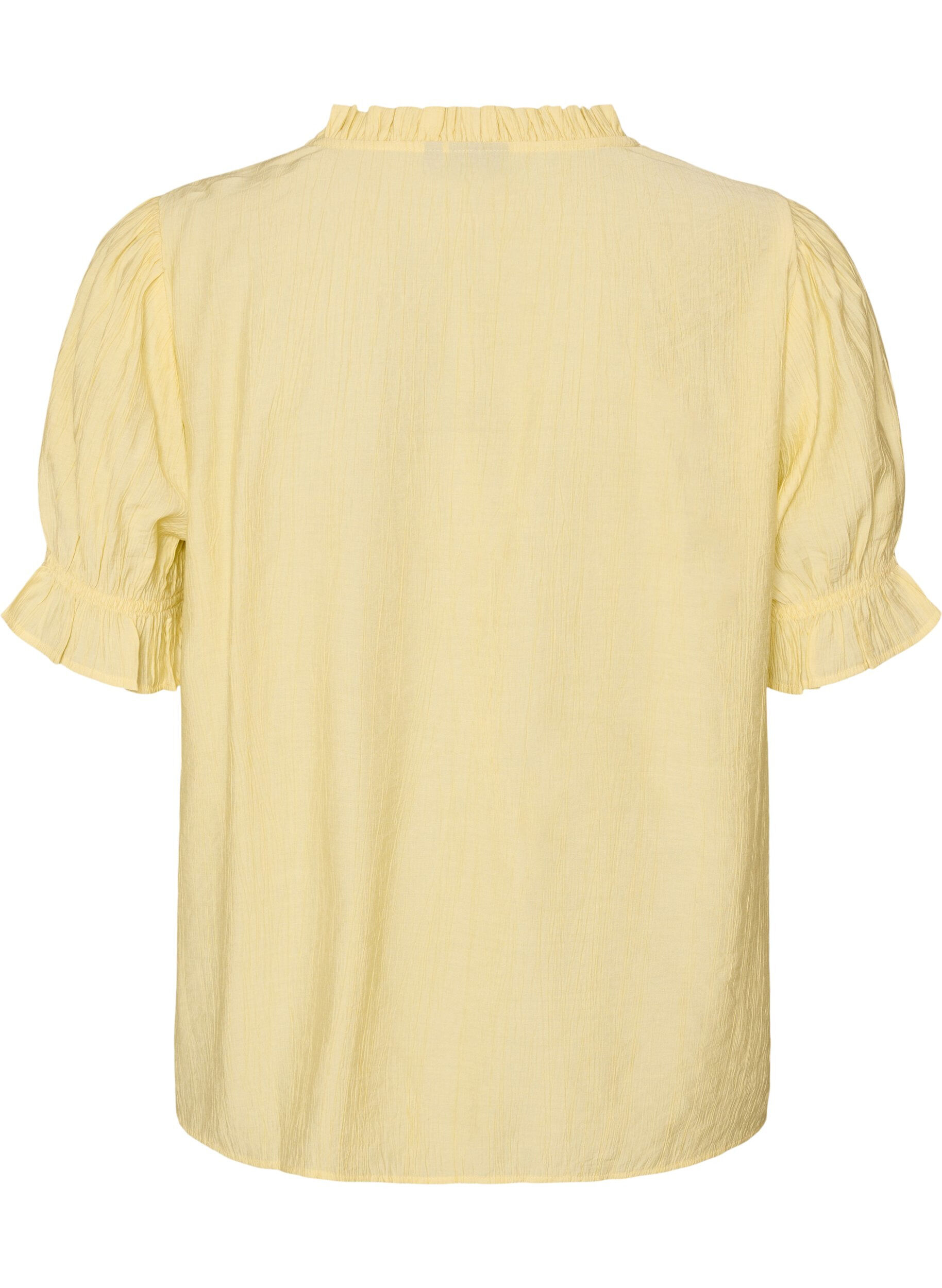 Zizzifashion Short-sleeved blouse in a viscose blend with texture and ruffle sleeves, Yellow, Packshot image number 1