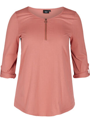 Cotton blouse with a zip detail, Canyon Rose, Packshot image number 0