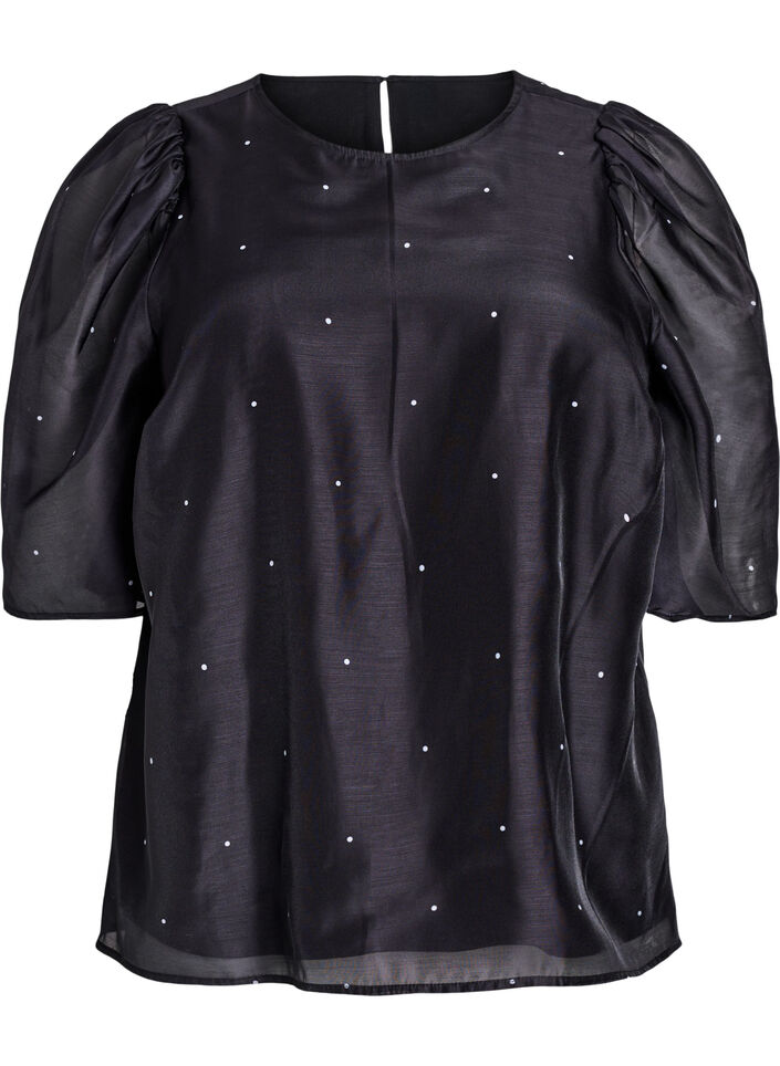 Party blouse in organza-look with dots, Black, Packshot image number 0