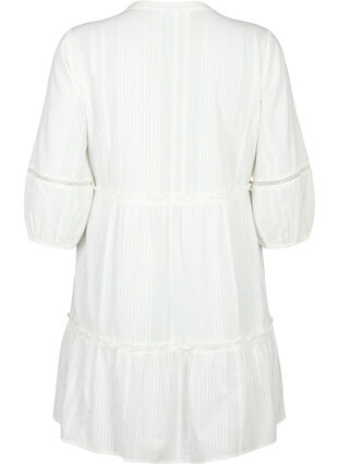 3/4 sleeve cotton dress with ruffles, Bright White, Packshot image number 1