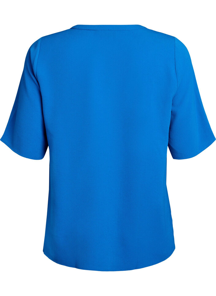 Short-sleeved blouse with V-neck, Blue, Packshot image number 1