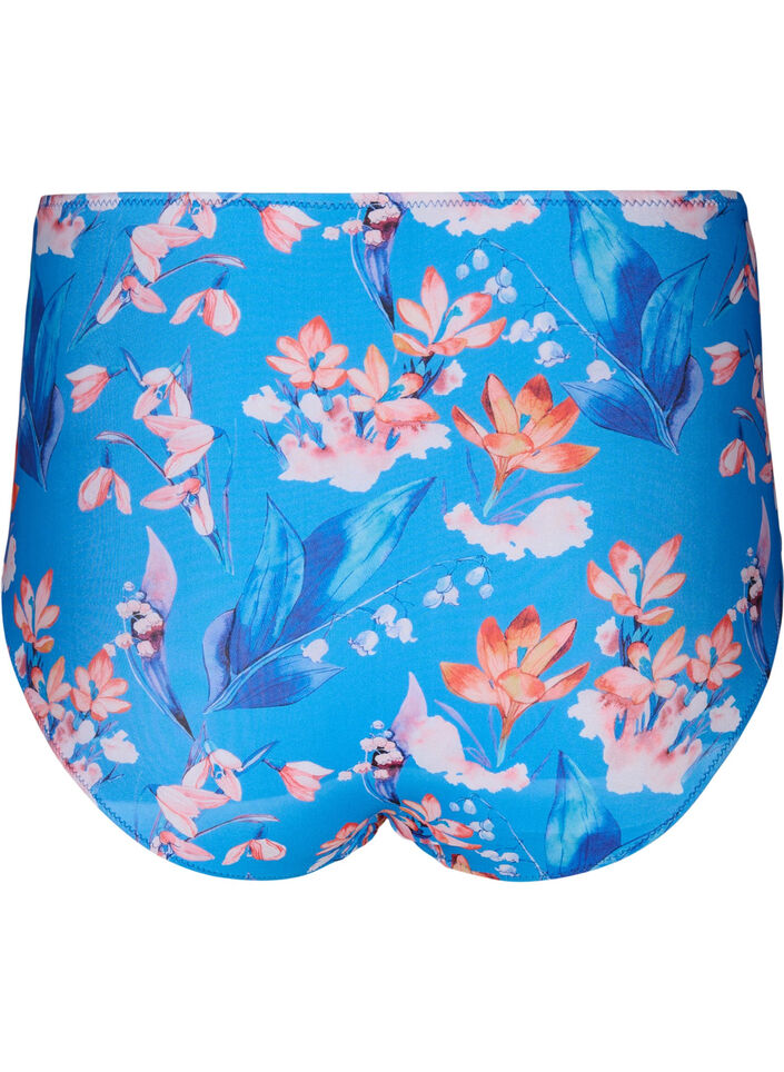 Extra high-waisted bikini bottom with print, Blue, Packshot image number 1