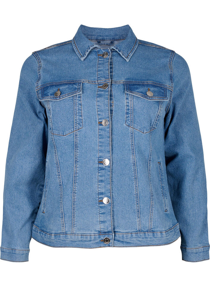 Denim jacket in a stretchy cotton blend, Blue, Packshot image number 0