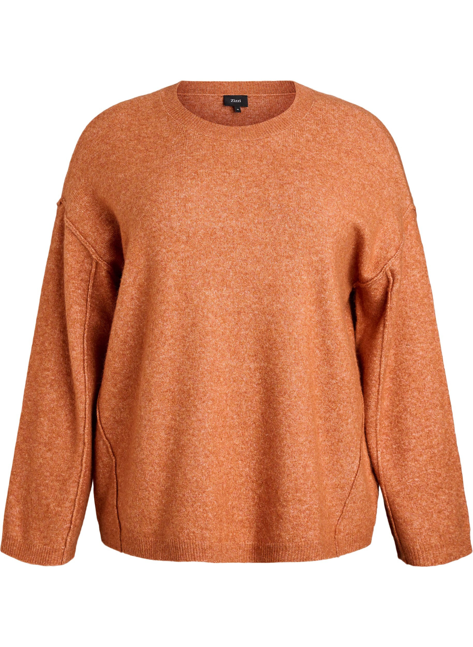 ZizzifashionLoose knit sweater with prominent seams, Orange, Packshot image number 0