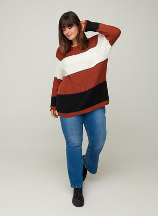 Striped knitted blouse with lurex, Burnt Henna Comb., Model image number 3