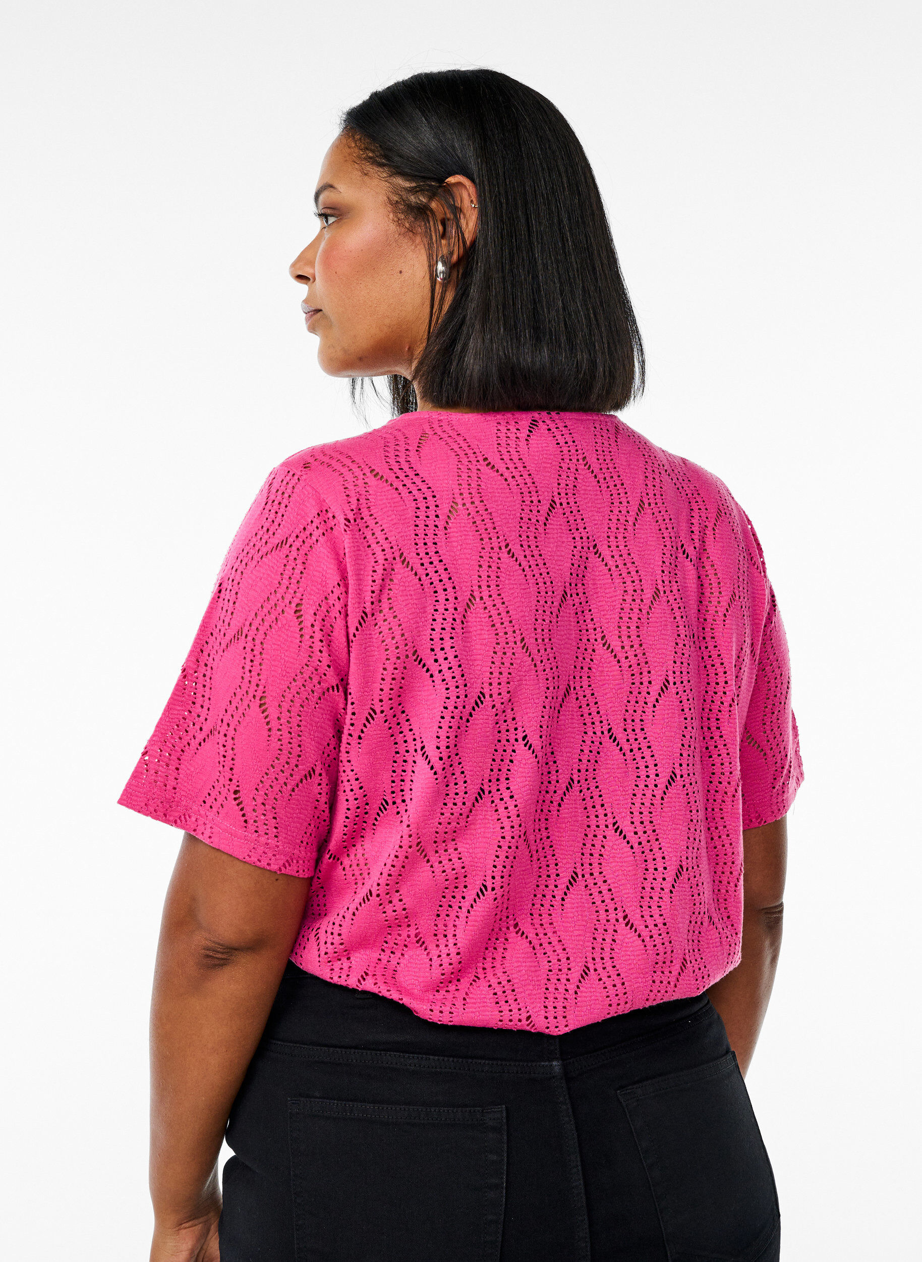 Zizzifashion FLASH - Jersey T-shirt with eyelet pattern, Pink, Model image number 2