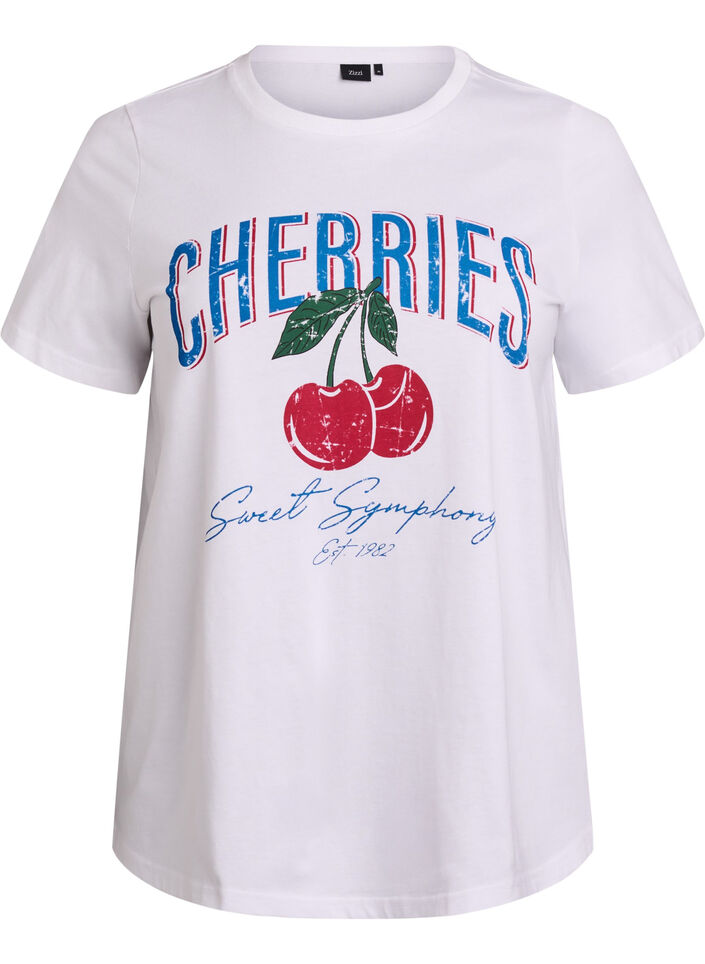 Cotton t-shirt with fruit print and text, White, Packshot image number 0