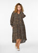 Printed viscose midi dress with long sleeves, Brown, Model image number 0
