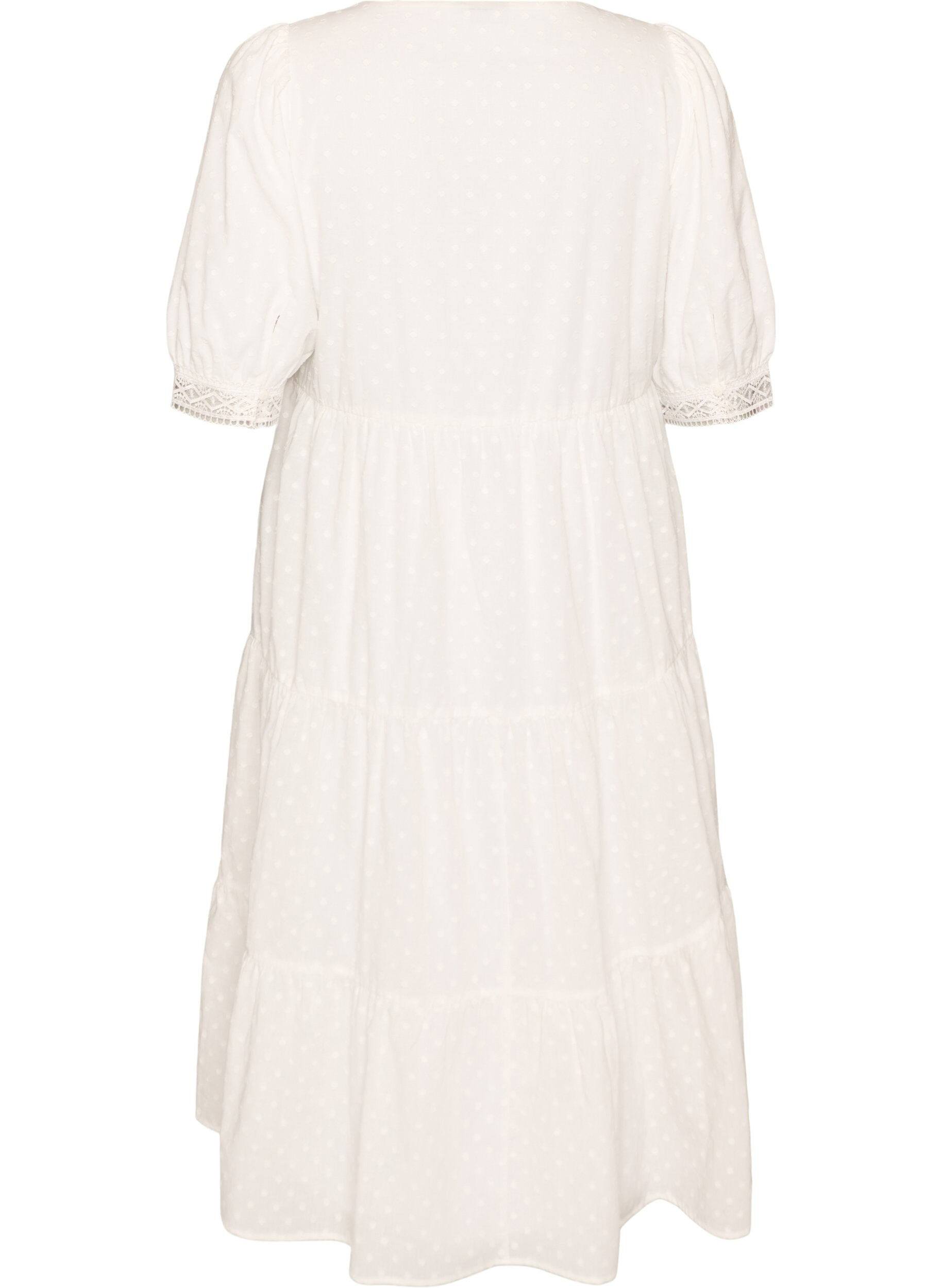 Zizzifashion Textured cotton midi dress with crochet details, White, Packshot image number 1
