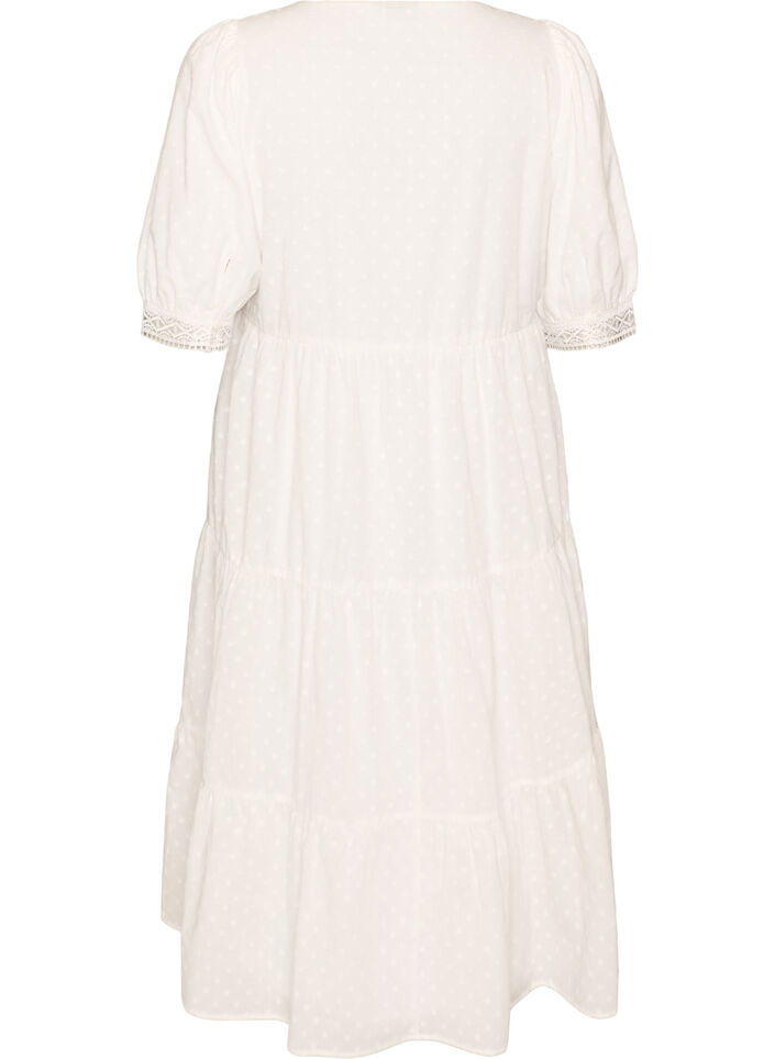 Textured cotton midi dress with crochet details, White, Packshot image number 1