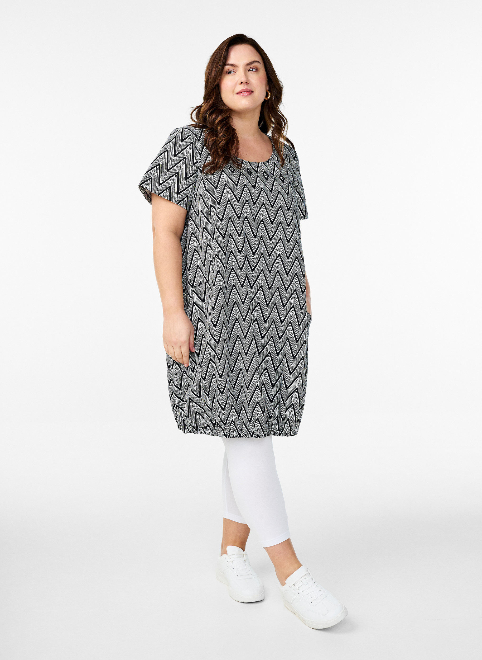 ZizzifashionShort-sleeved cotton dress with print, Black, Model image number 1