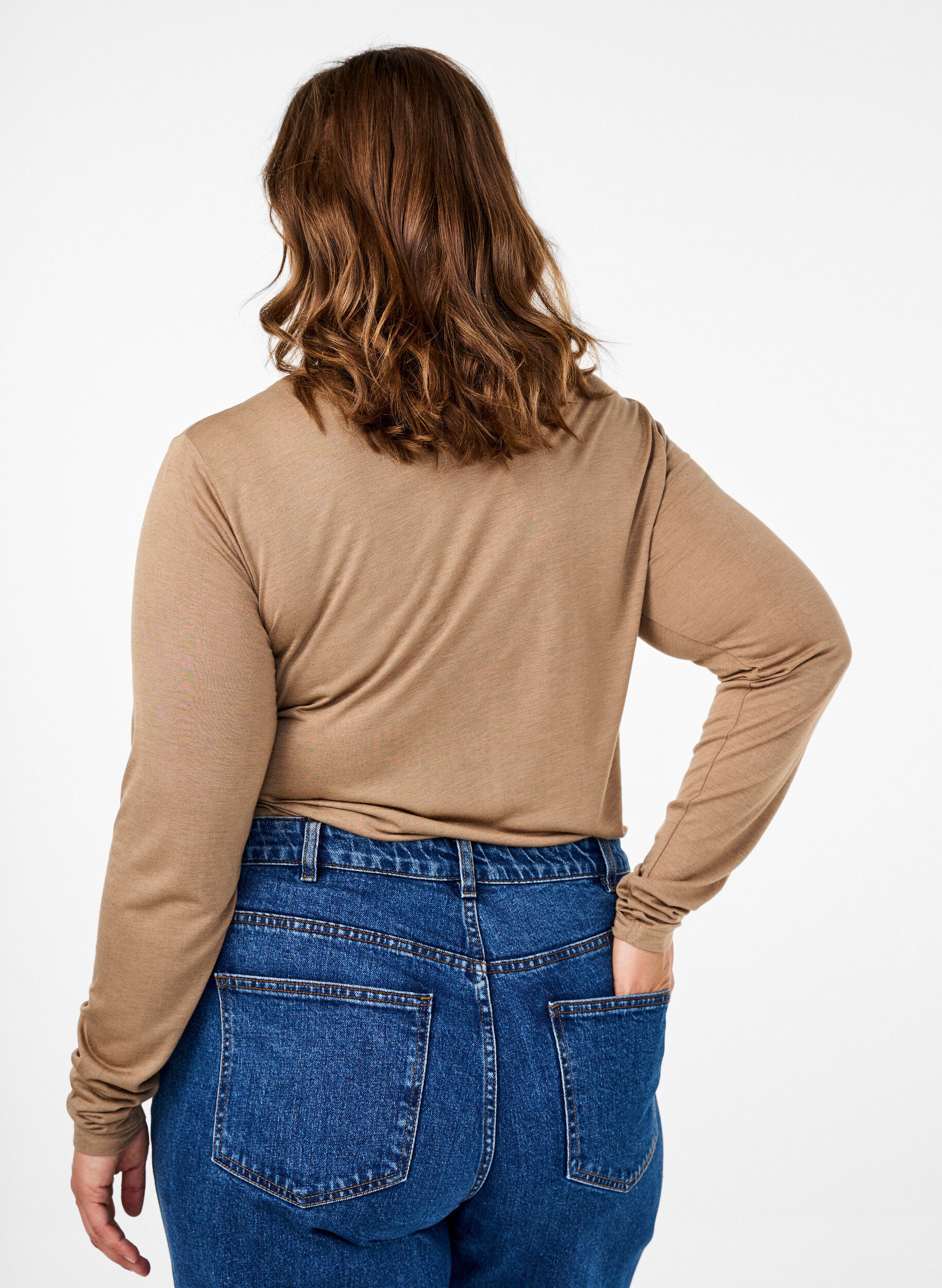 ZizzifashionLong-sleeved blouse in wool and viscose, Brown, Model image number 2