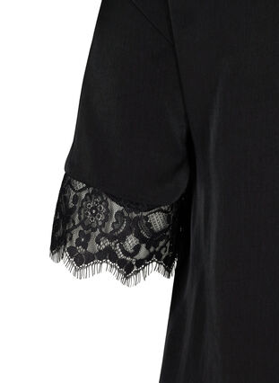 Short-sleeved dress with lace details, Black, Packshot image number 2