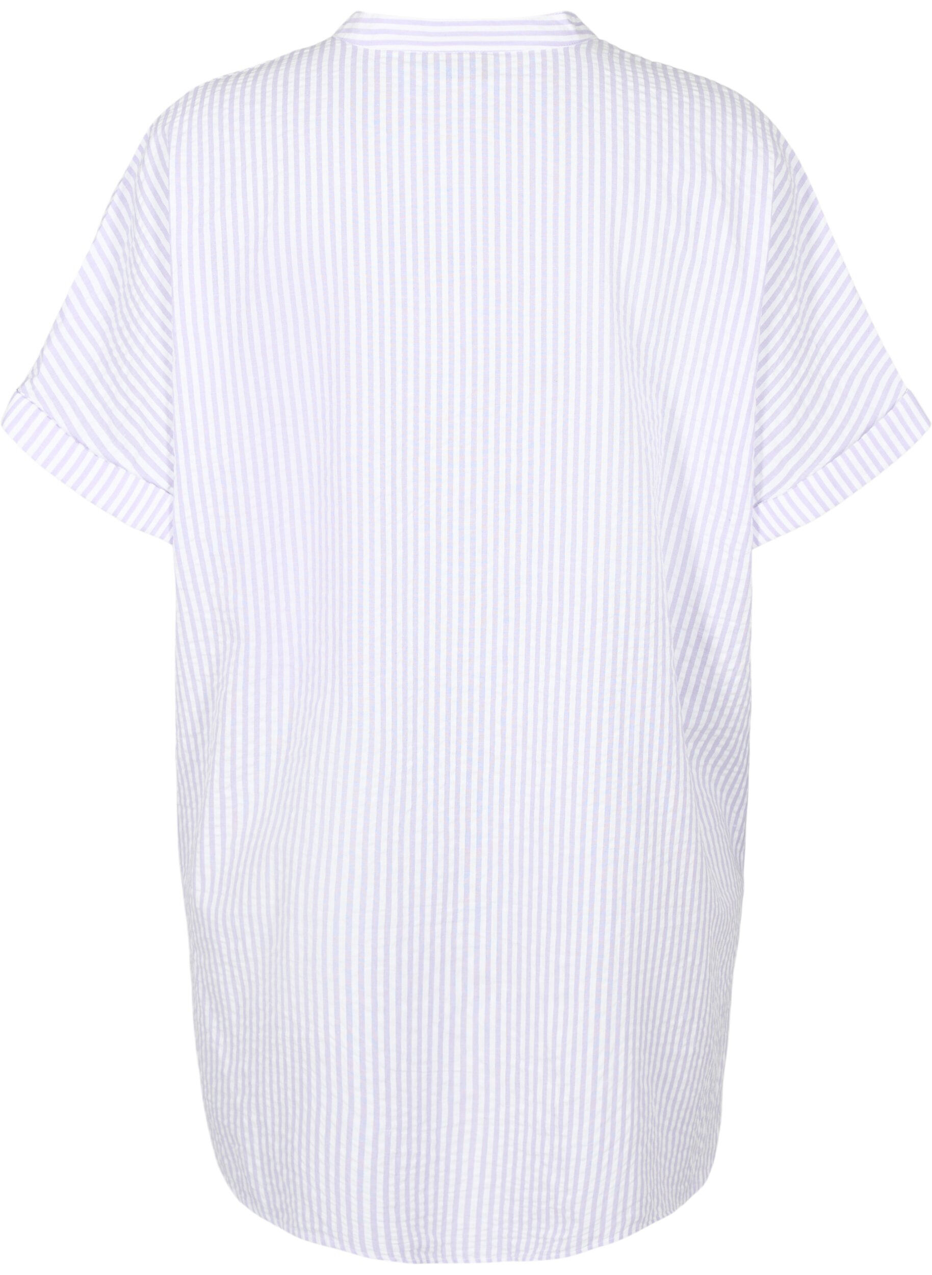 Zizzifashion Striped shirt with chest pockets, White/LavenderStripe, Packshot image number 1