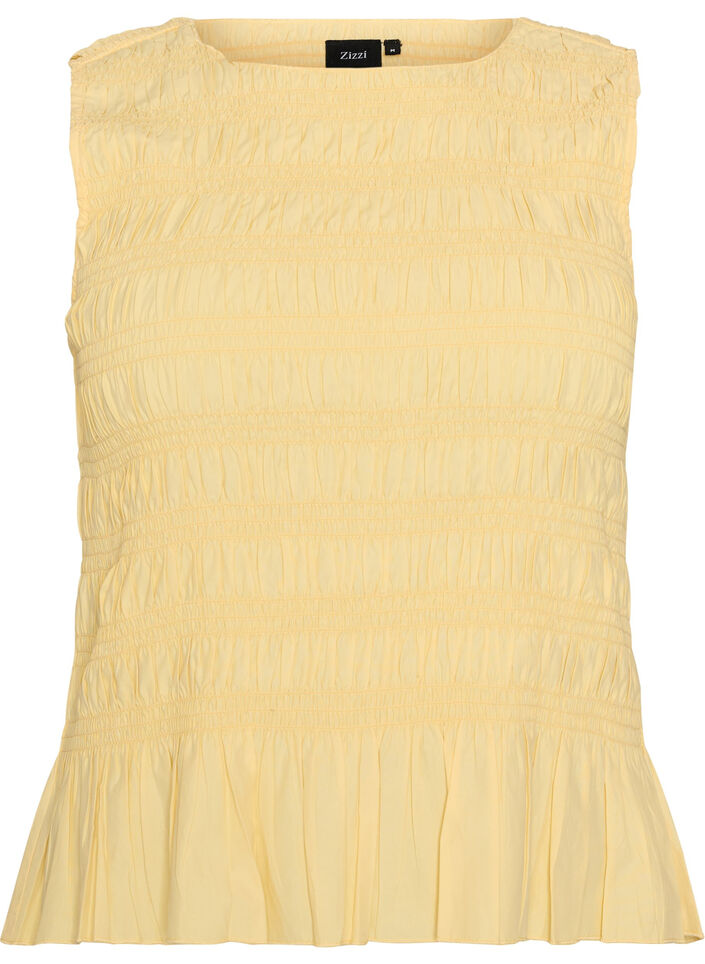 Smock top with boat neck and peplum hem, Yellow, Packshot image number 0