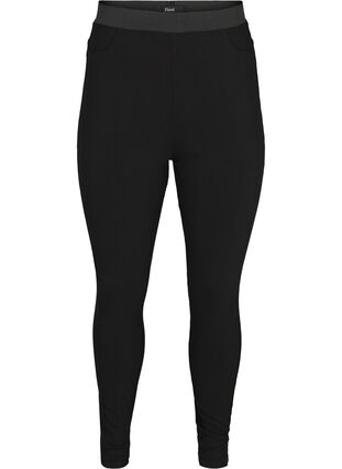 Elasticated leggings with back pockets, Black, Packshot image number 0