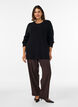 Knitted blouse with ribbed texture and button details, Black, Model image number 1
