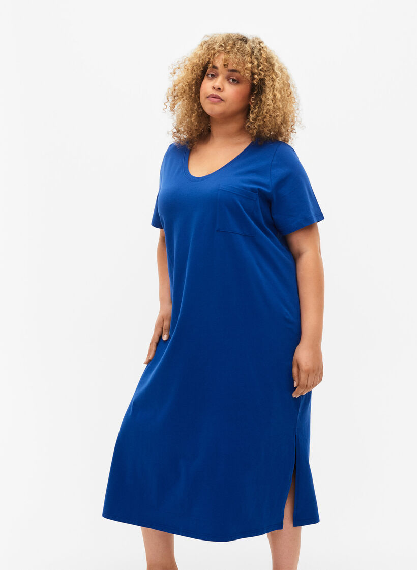 Short sleeve cotton dress with slit, Surf the web, Model image number 2