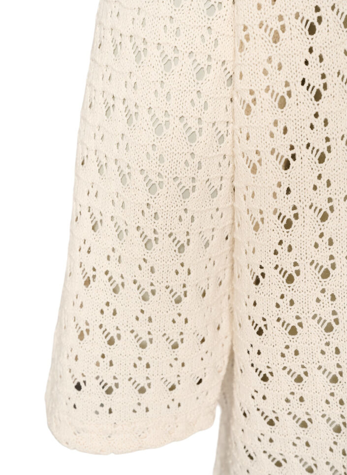 Knitted cardigan with eyelet embroidery and a V-neck, Beige, Packshot image number 3