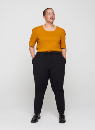 Rib t-shirt with short puff sleeves, Buckthorn Brown, Model image number 2