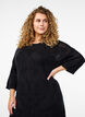 Knitted dress with openwork pattern and 3/4 sleeves, Black, Model image number 2