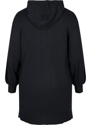 Hooded knitted dress with balloon sleeves, Black, Packshot image number 1