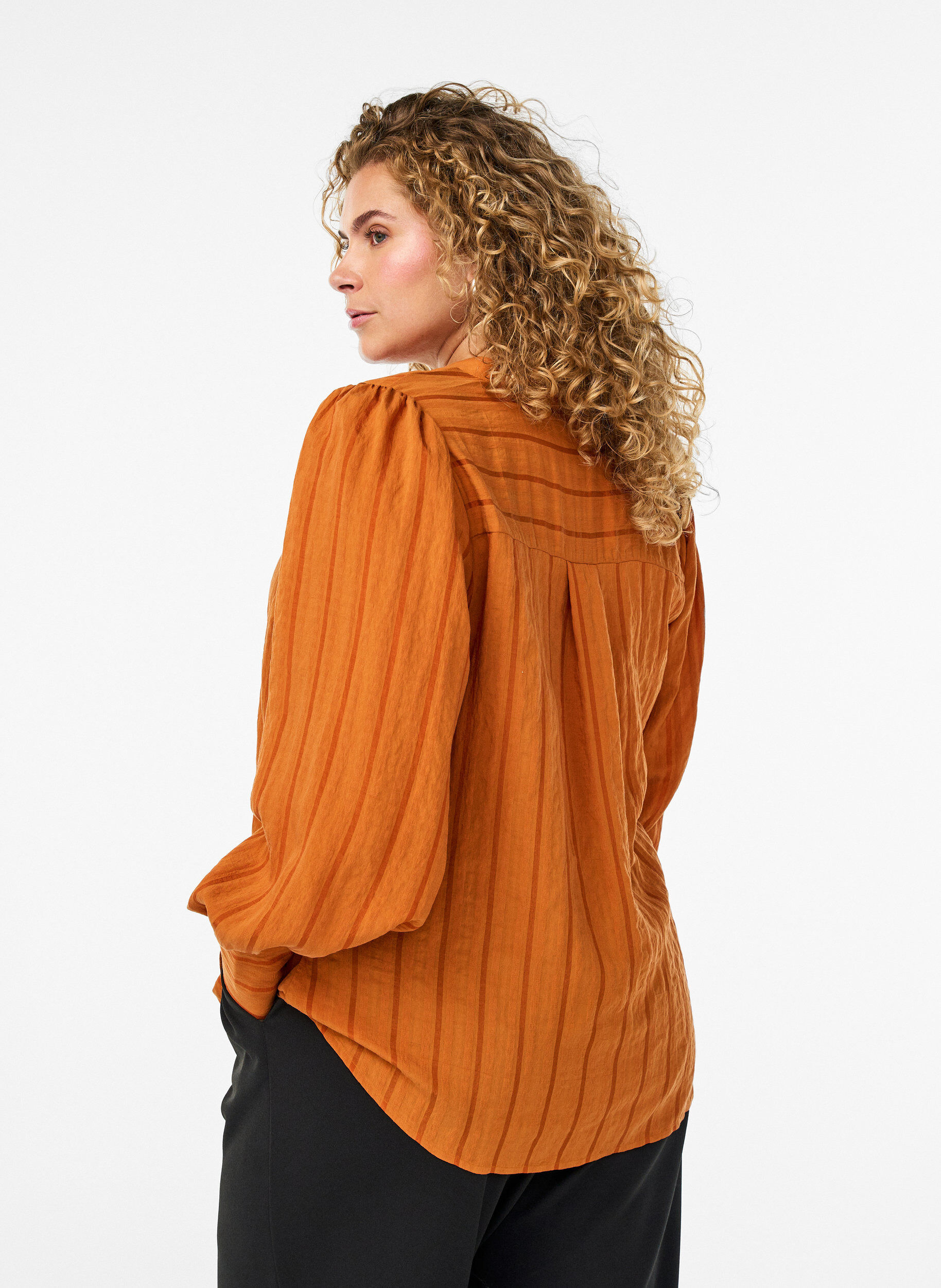 Zizzifashion Blouse with vertical stripes, Orange, Model image number 2
