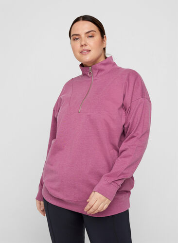 Mottled sweatshirt with zip, Grape Nectar Melange, Model image number 0