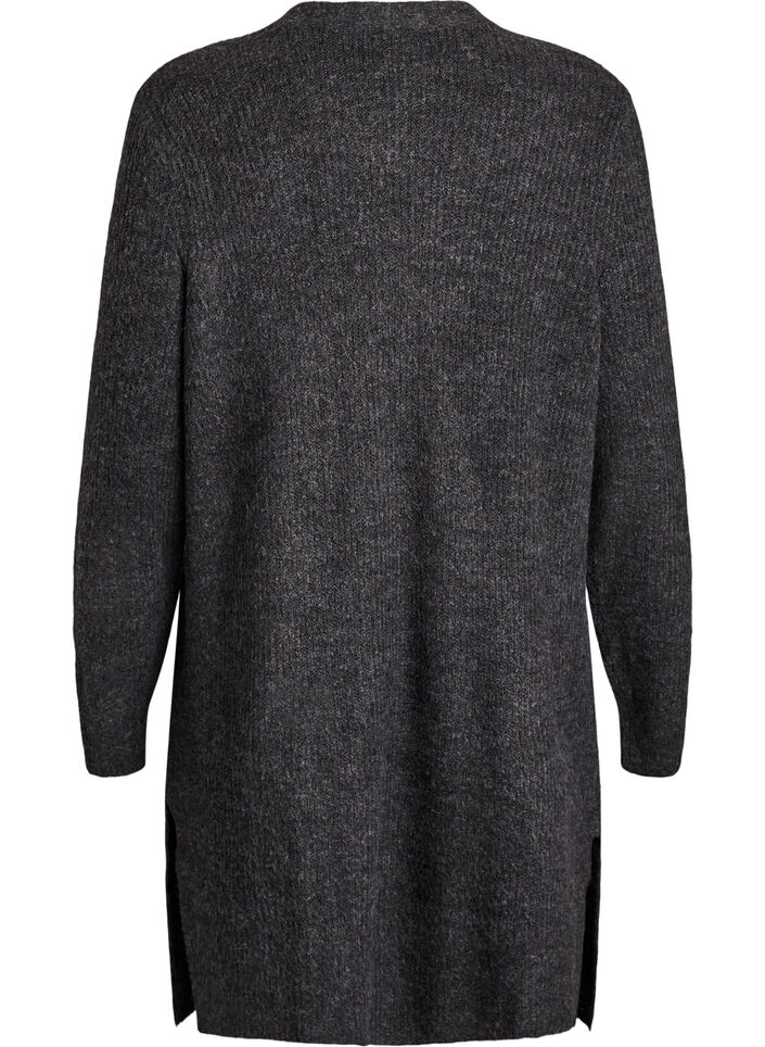 Long ribbed cardigan with an open front, Dark Grey, Packshot image number 1